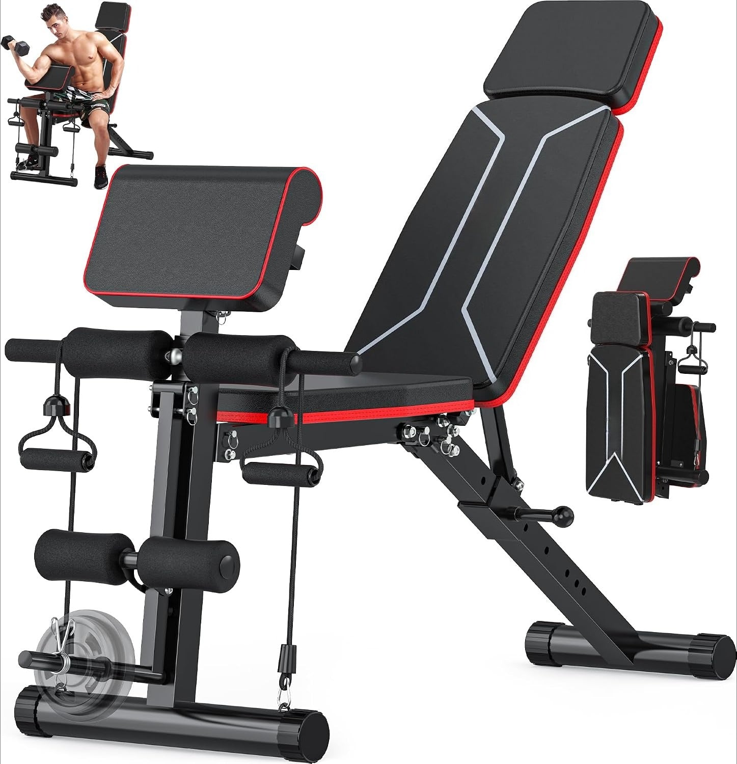 Adjustable Foldable Weight Bench with Leg Extension & Preacher Pad