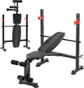 650LBS Adjustable Weight Bench with Leg Extension & Barbell Rack