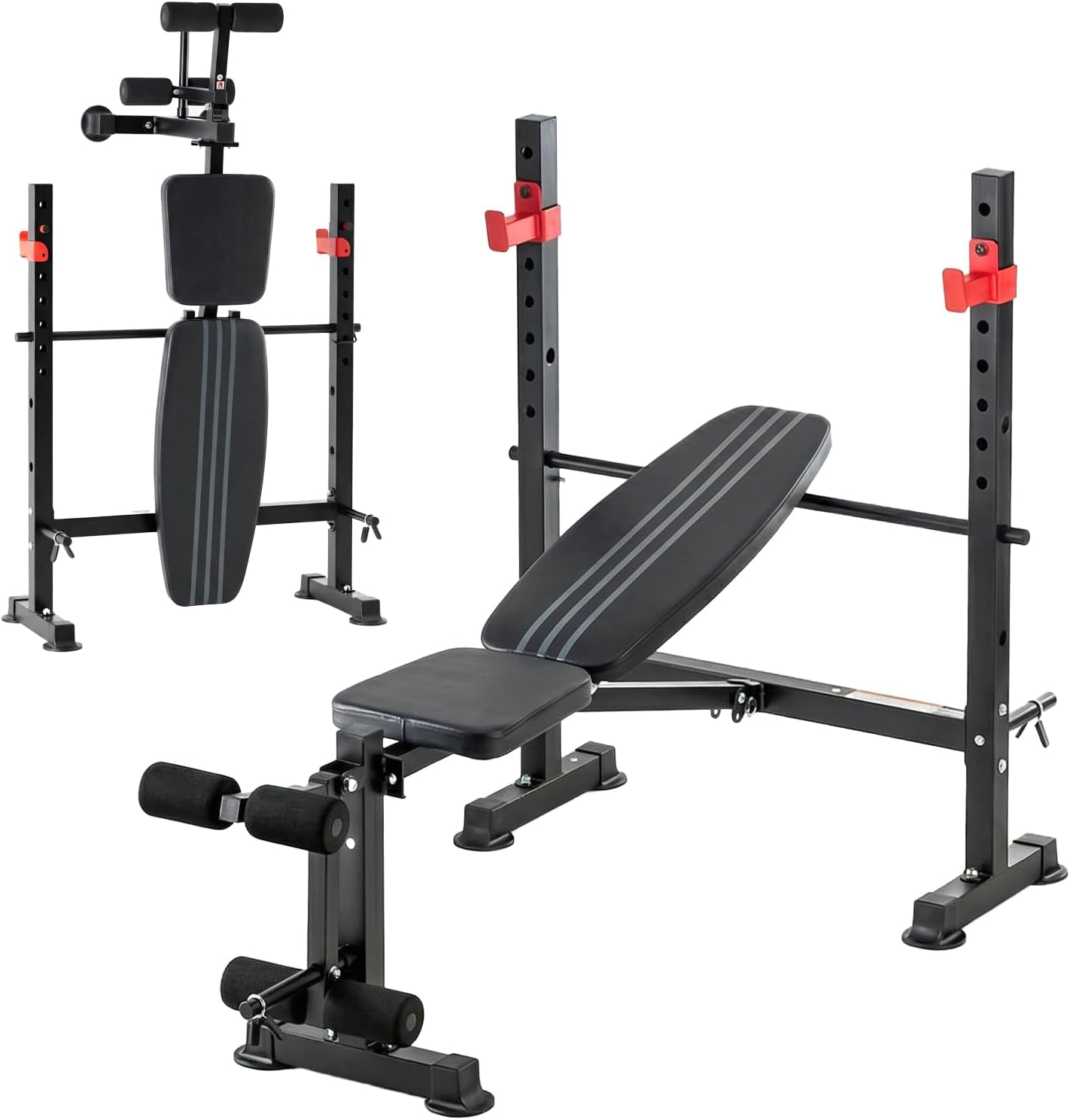 650LBS Adjustable Weight Bench with Leg Extension & Barbell Rack