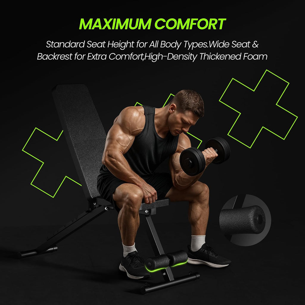 600LBS Foldable Adjustable Weight Bench with Resistance Bands
