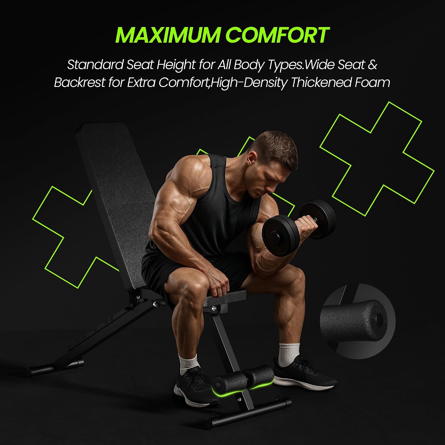 600LBS Foldable Adjustable Weight Bench with Resistance Bands