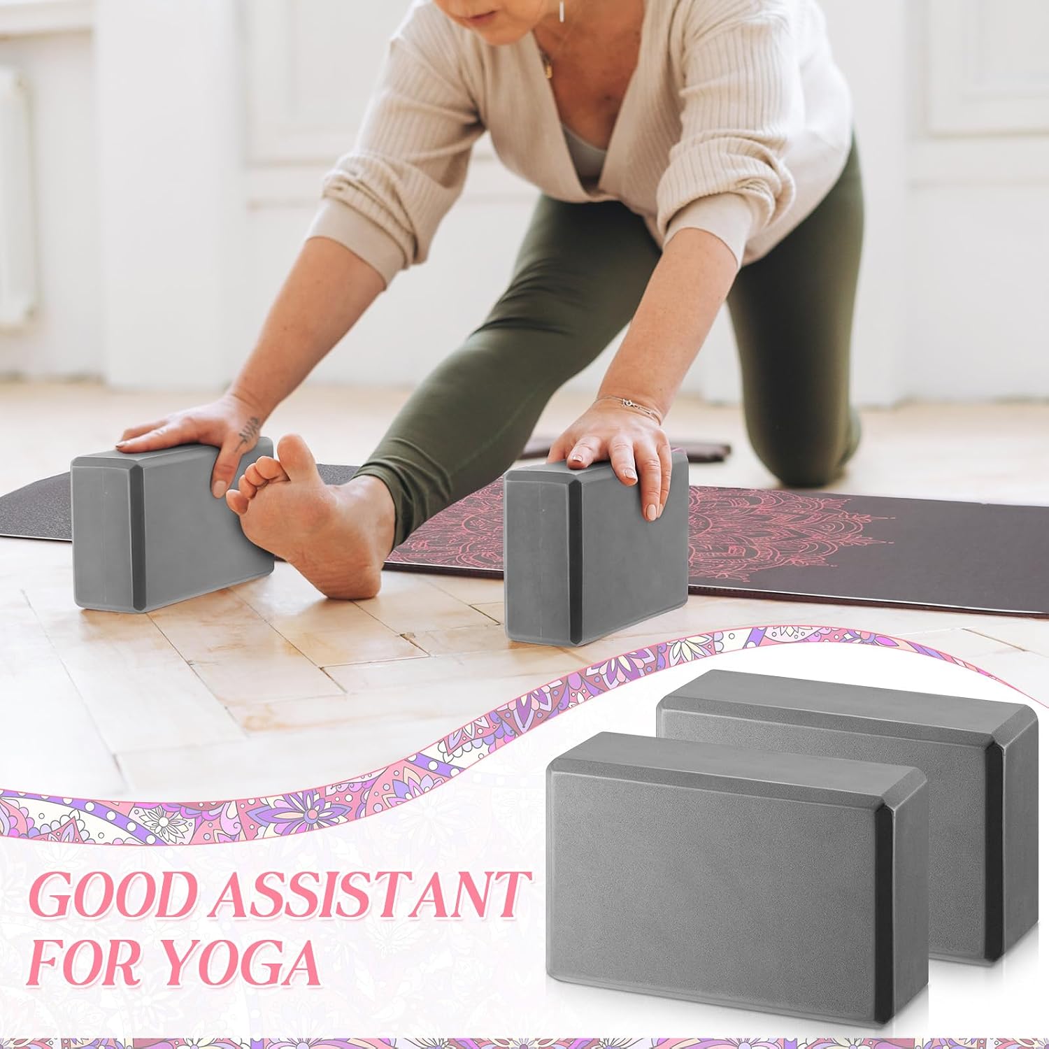 3Pcs Yoga Mat Set Non Slip with Strap