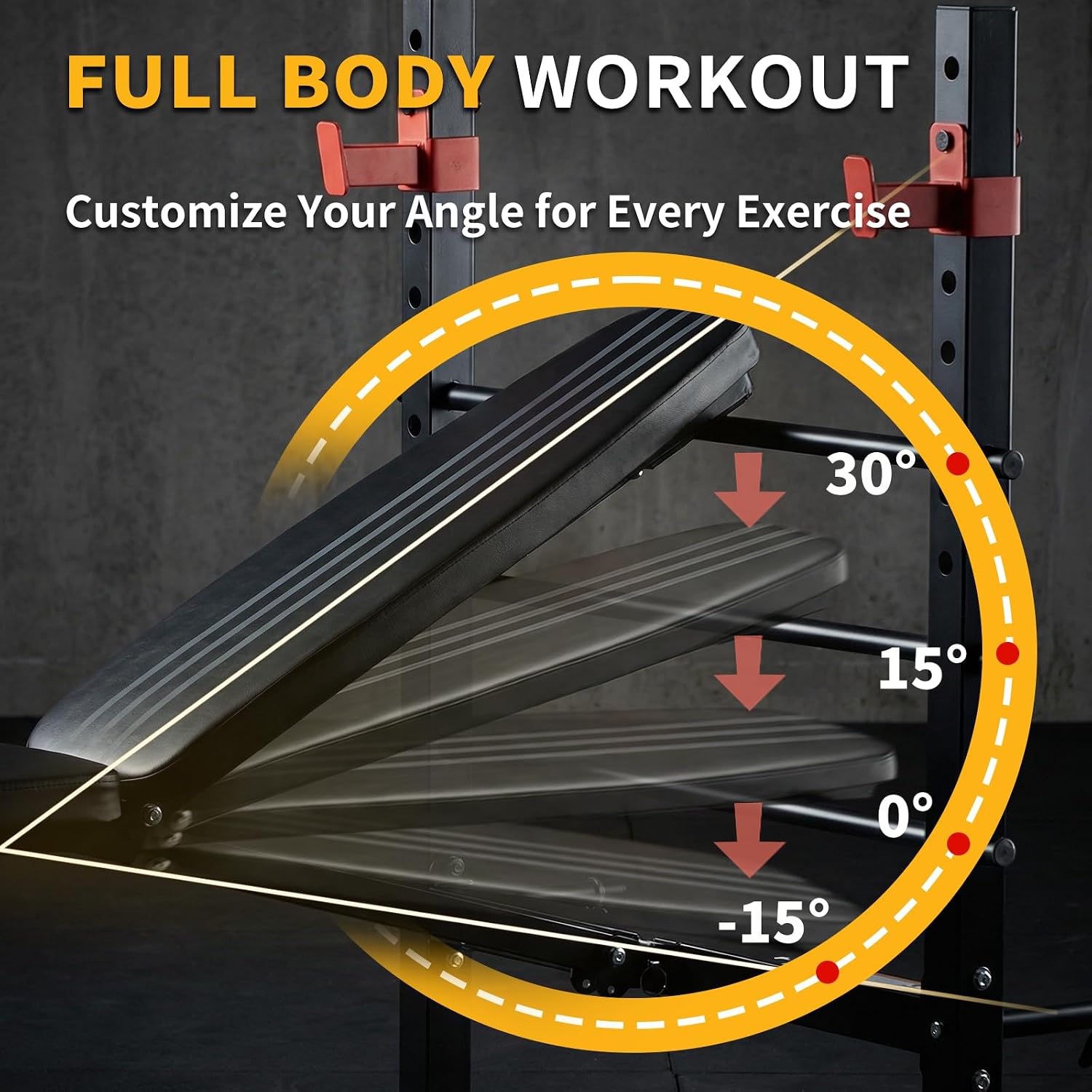 650LBS Adjustable Weight Bench with Leg Extension & Barbell Rack