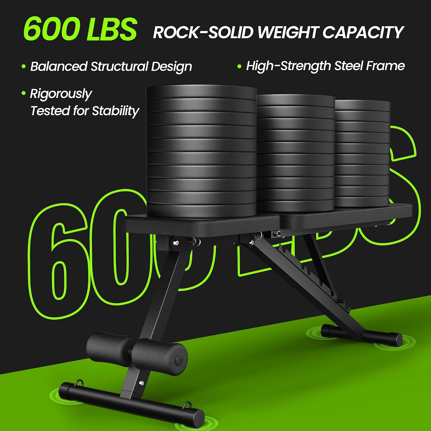 600LBS Foldable Adjustable Weight Bench with Resistance Bands