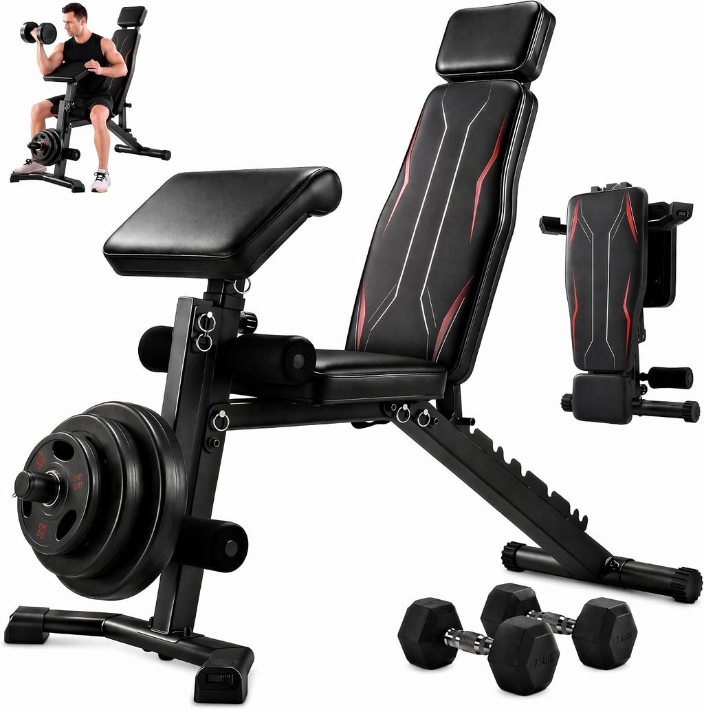 800LBS Adjustable Weight Bench with Leg Extension & Preacher Curl Pad