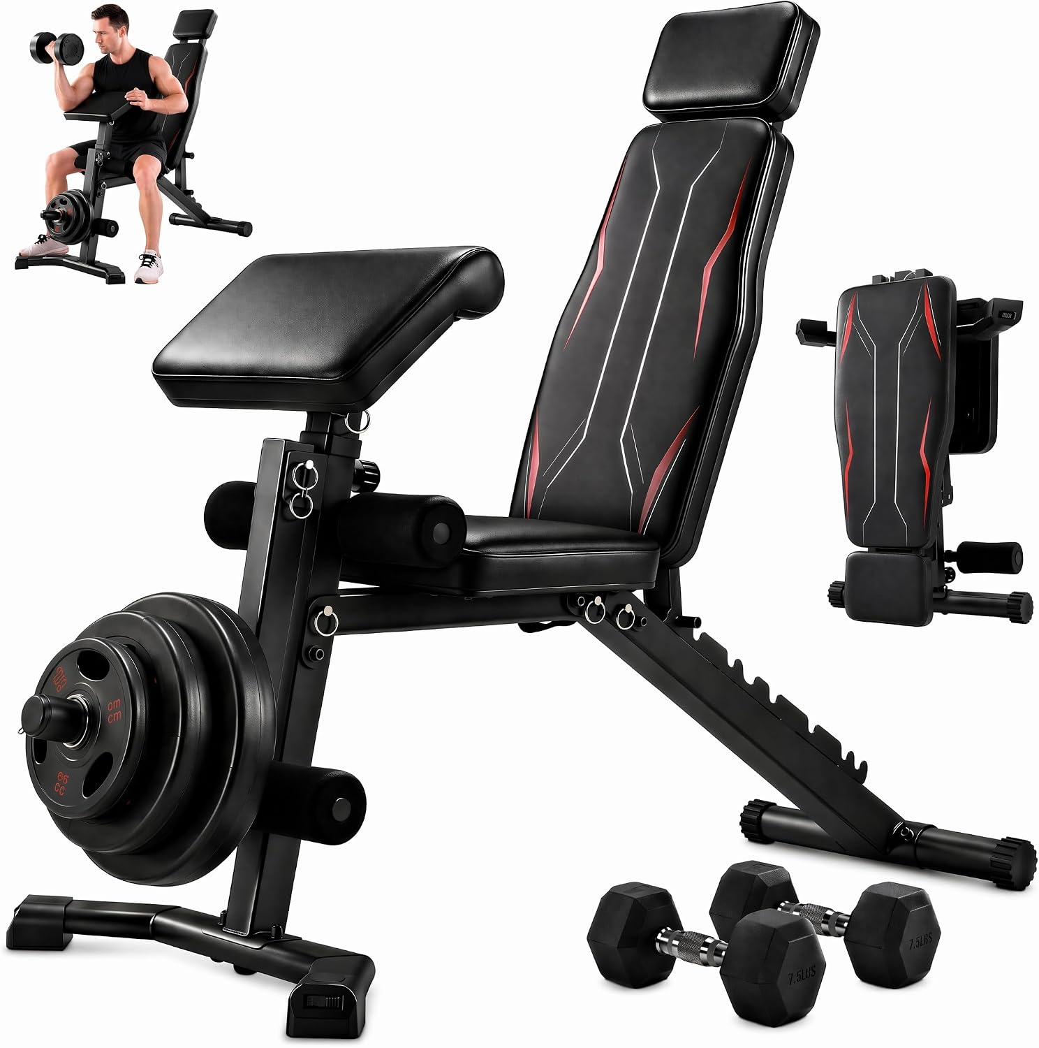 800LBS Adjustable Weight Bench with Leg Extension & Preacher Curl Pad