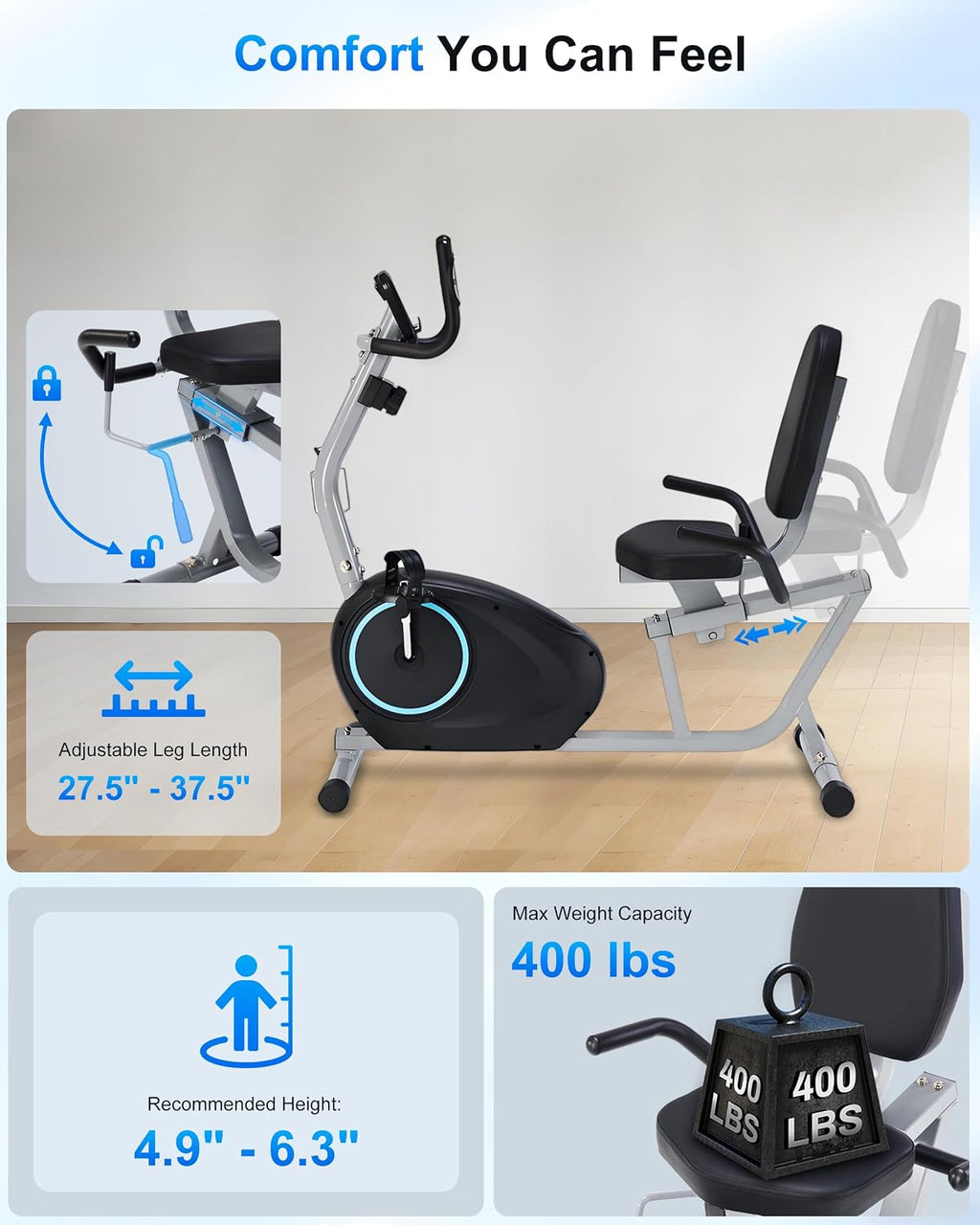 Recumbent Exercise Bike 400LBS Capacity