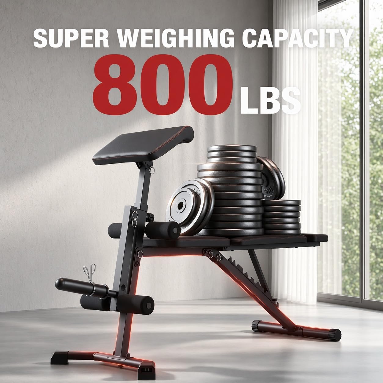 800LBS Adjustable Weight Bench with Leg Extension & Preacher Curl Pad