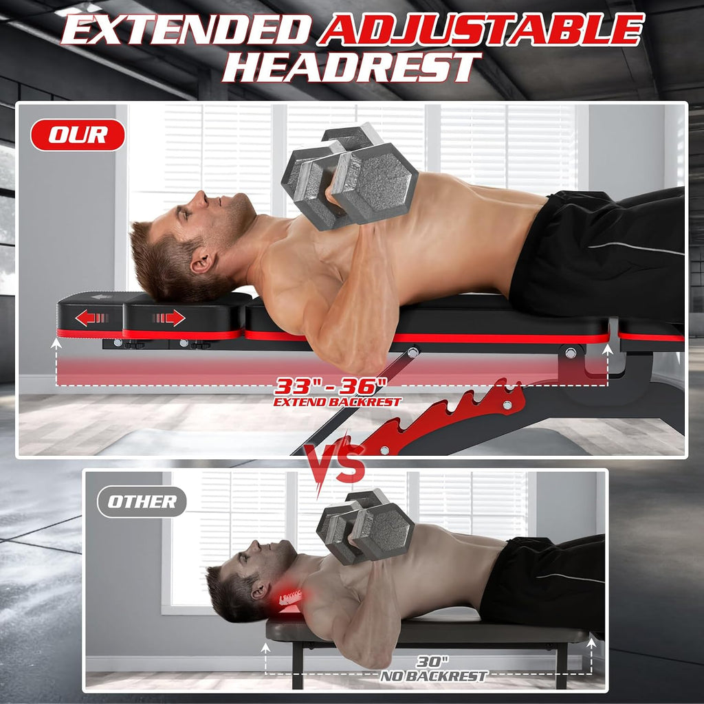 1200LBS Adjustable Weight Bench Press with Extra Headrest