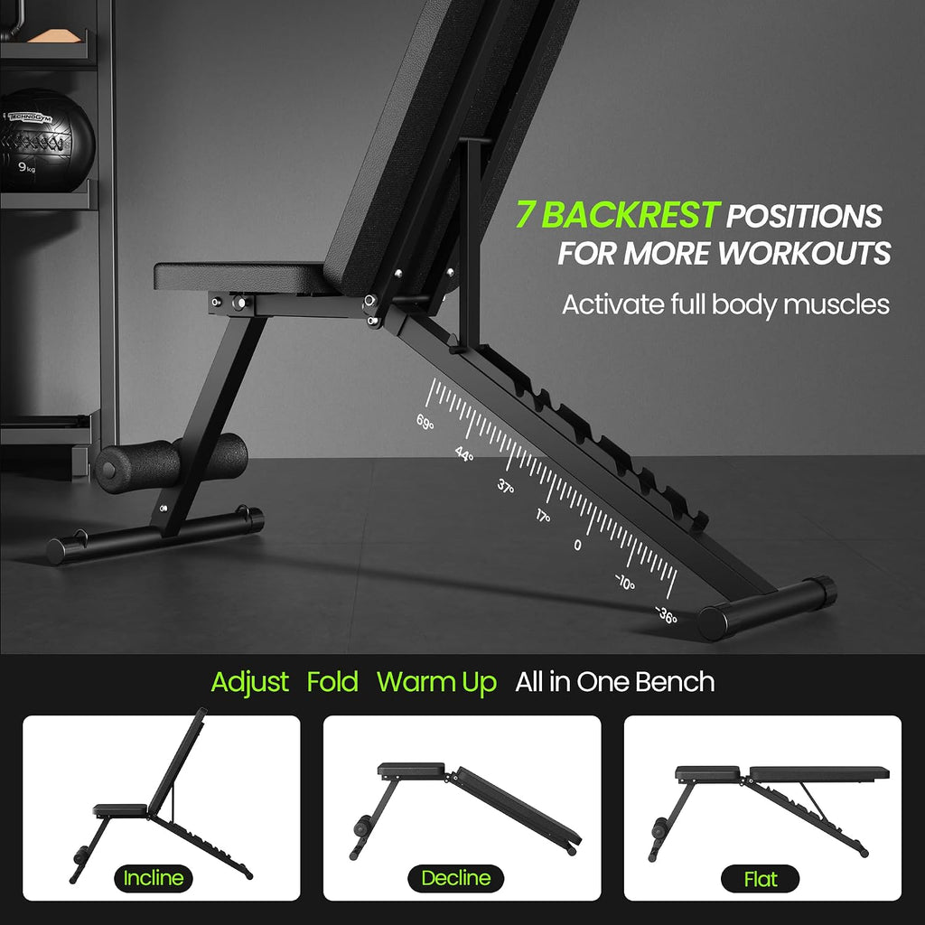 600LBS Foldable Adjustable Weight Bench with Resistance Bands
