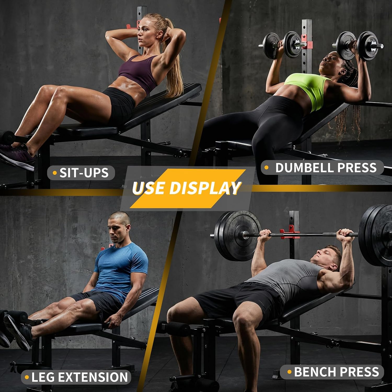 650LBS Adjustable Weight Bench with Leg Extension & Barbell Rack
