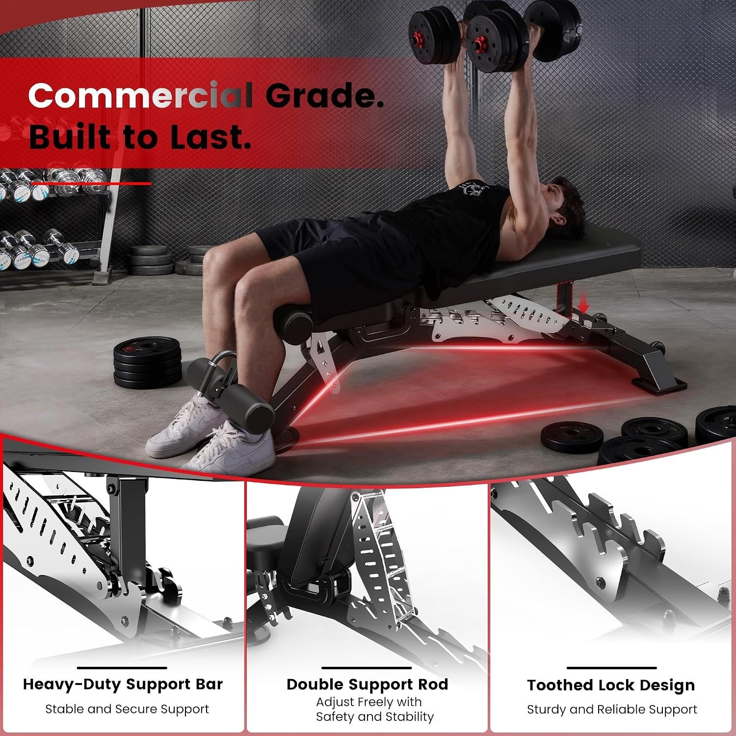 1800LBS Heavy Duty Adjustable Weight Bench with Leg Holder