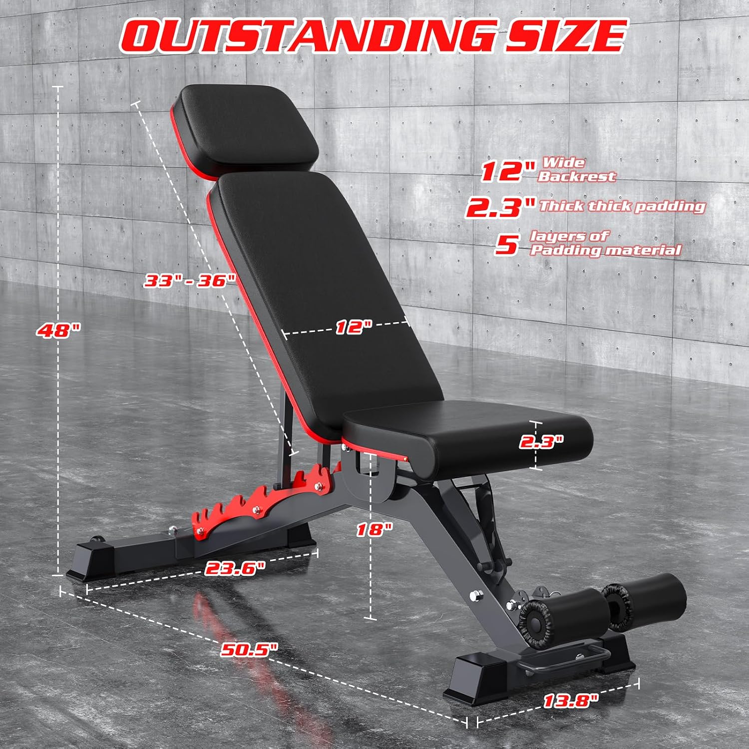 1200LBS Adjustable Weight Bench Press with Extra Headrest