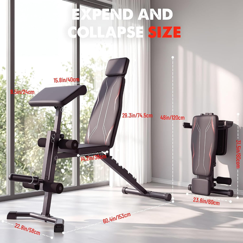 800LBS Adjustable Weight Bench with Leg Extension & Preacher Curl Pad