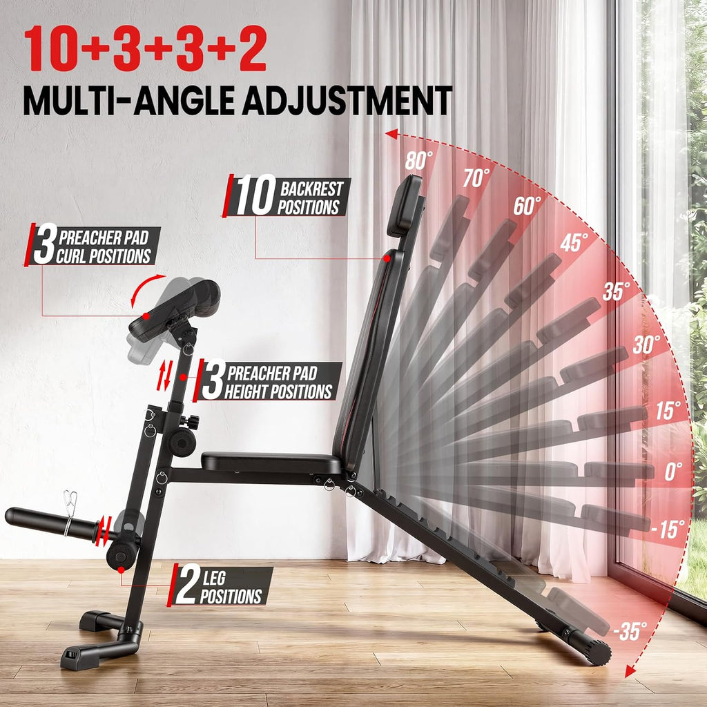 800LBS Adjustable Weight Bench with Leg Extension & Preacher Curl Pad