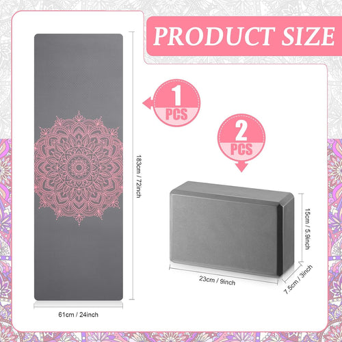 3Pcs Yoga Mat Set Non Slip with Strap