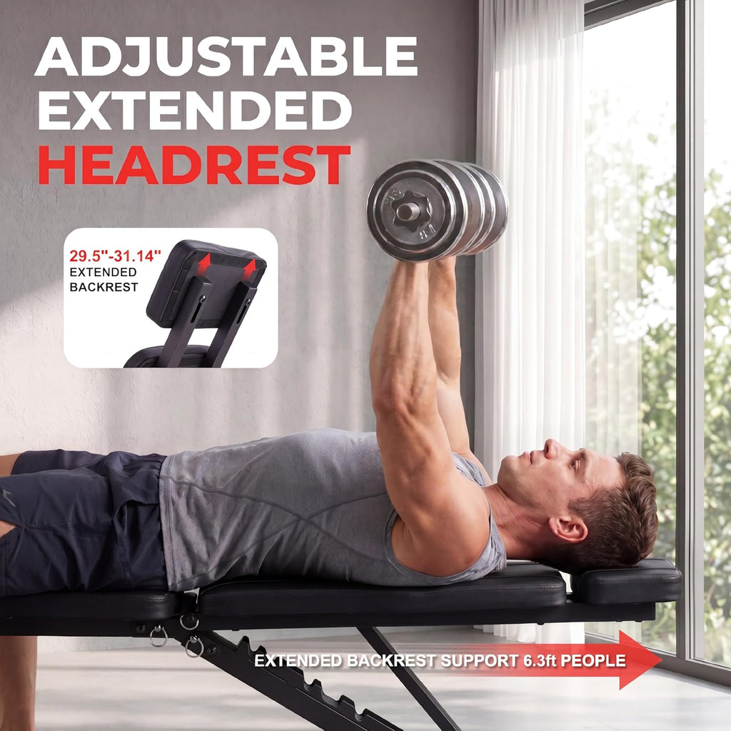 800LBS Adjustable Weight Bench with Leg Extension & Preacher Curl Pad