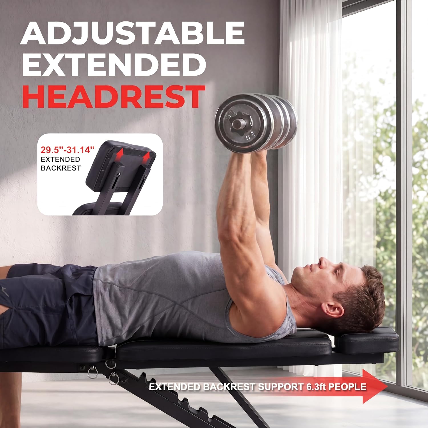 800LBS Adjustable Weight Bench with Leg Extension & Preacher Curl Pad