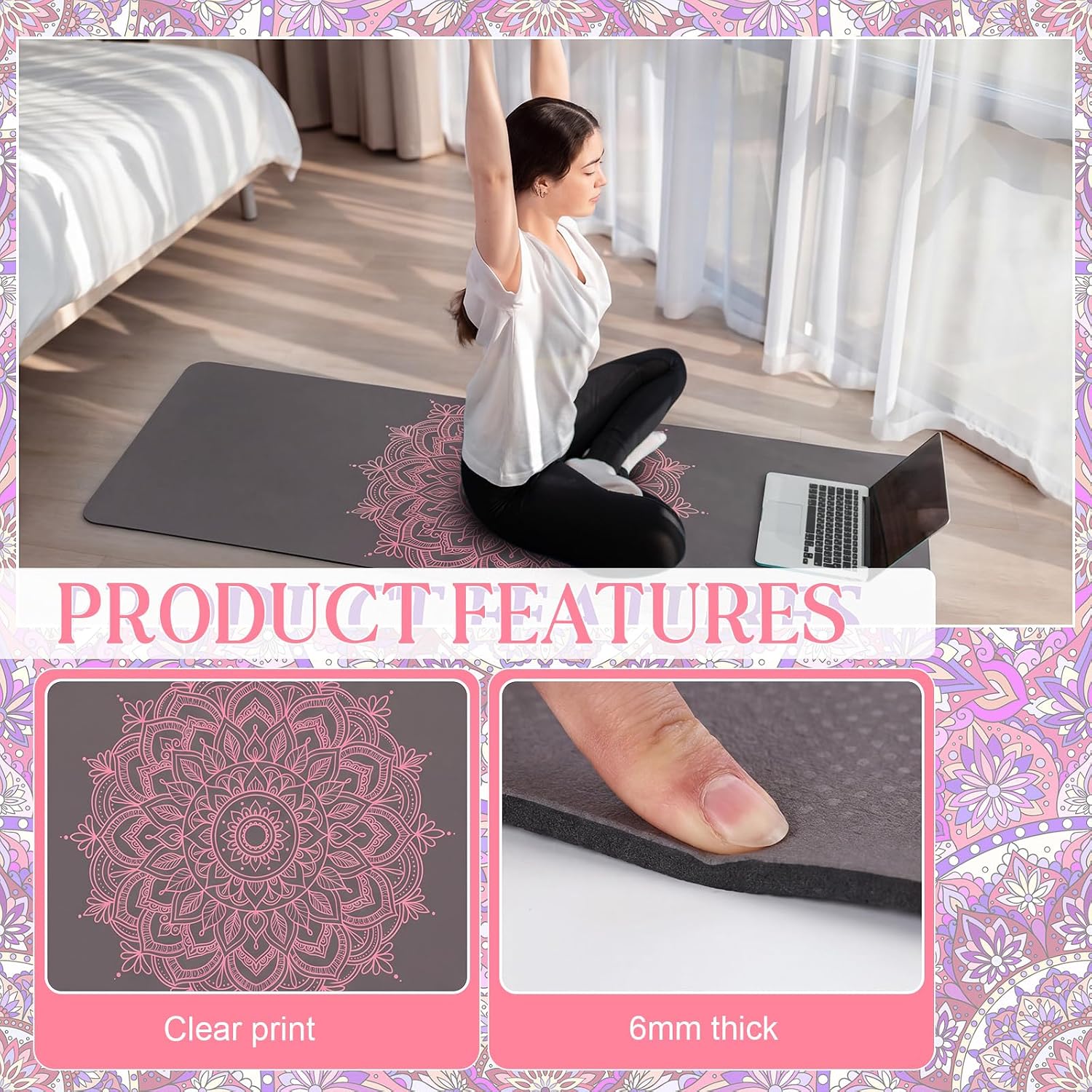 3Pcs Yoga Mat Set Non Slip with Strap