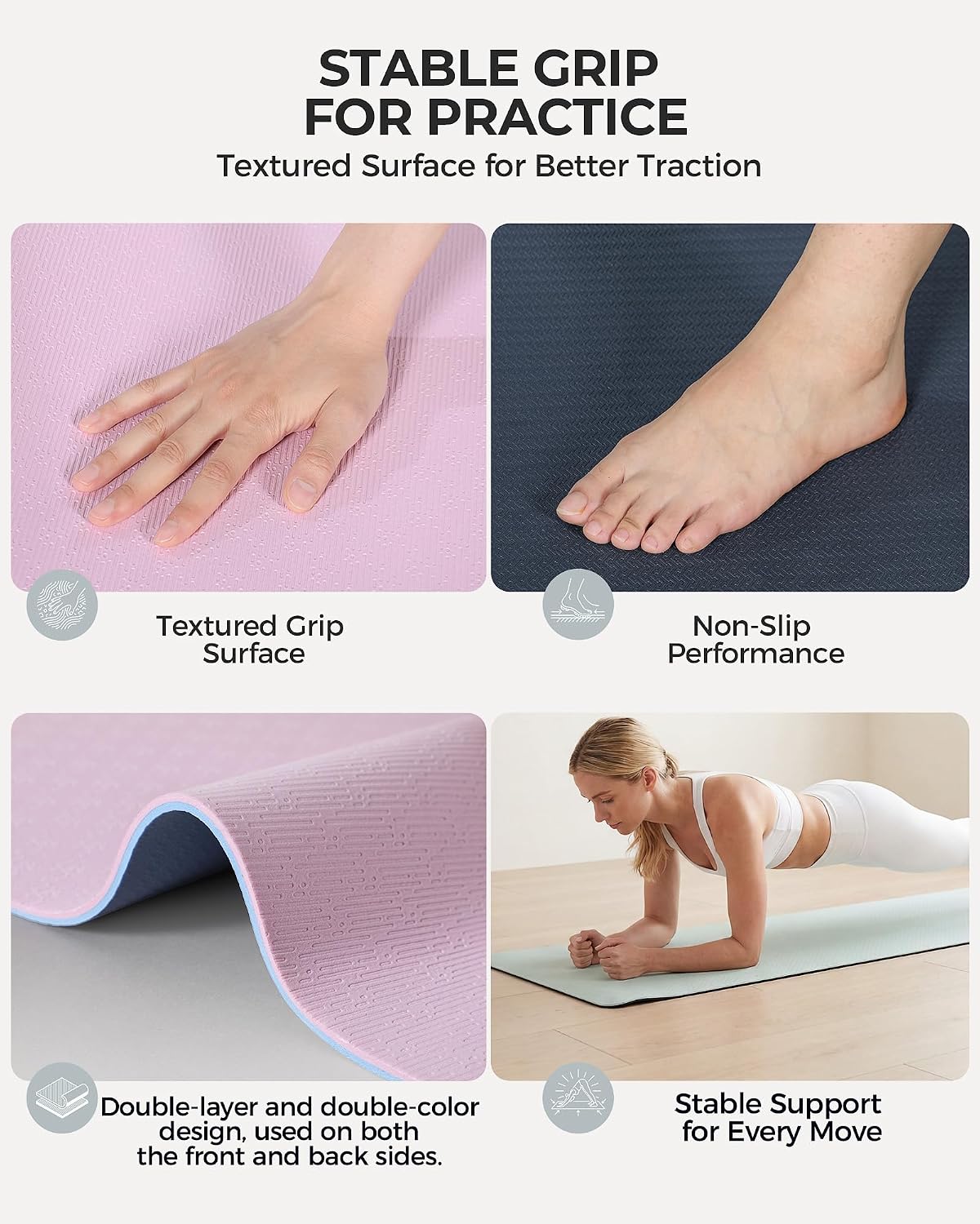 3 Pack TPE Non Slip Yoga Mats with Strap
