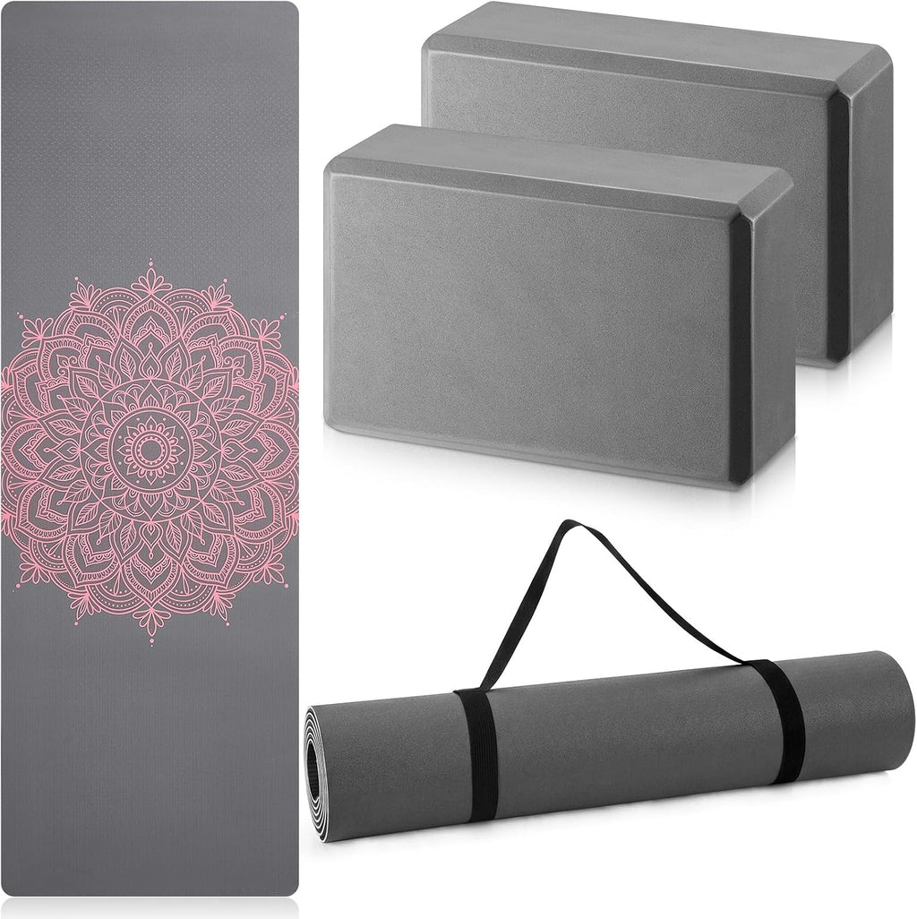 3Pcs Yoga Mat Set Non Slip with Strap