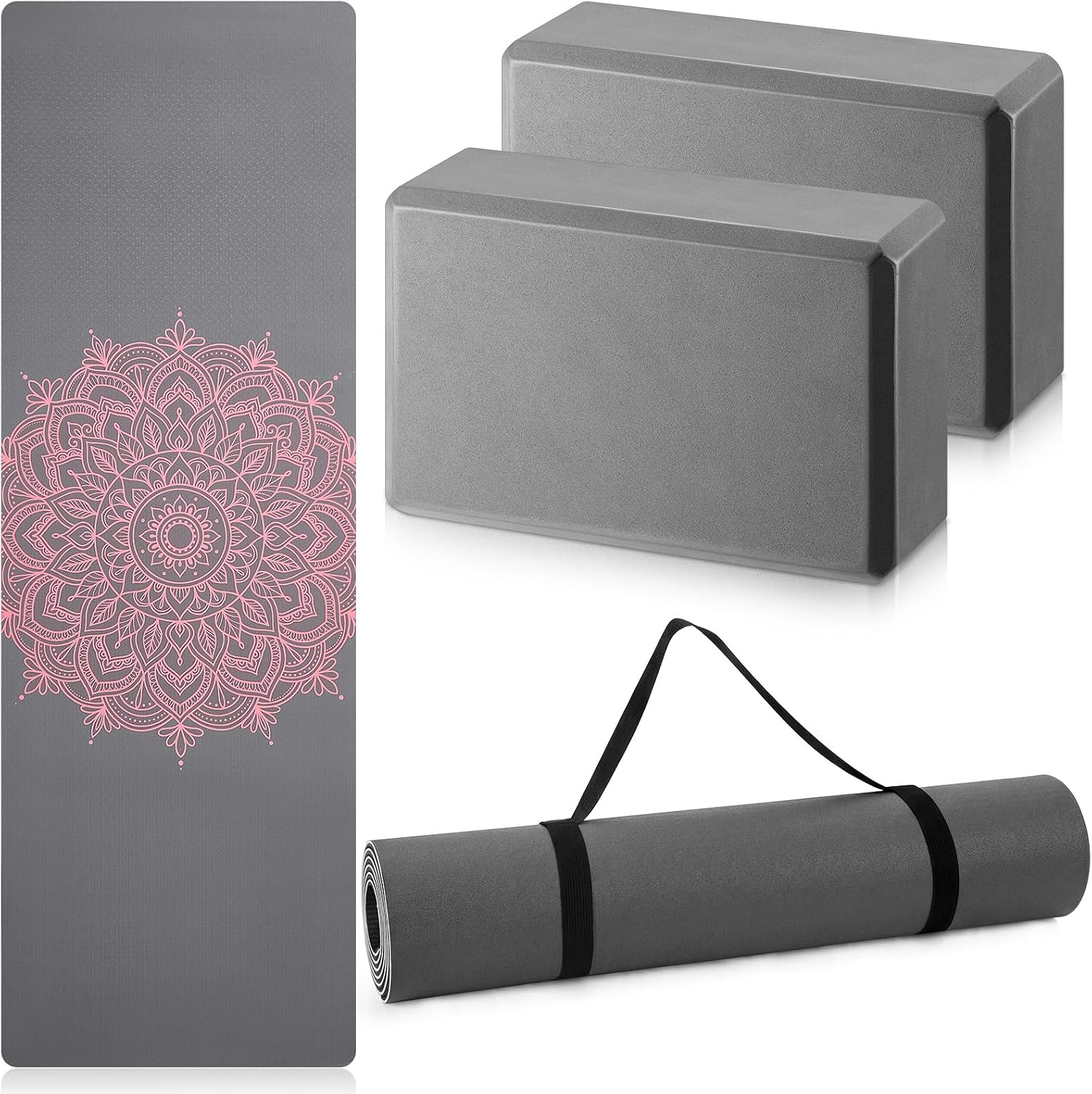 3Pcs Yoga Mat Set Non Slip with Strap