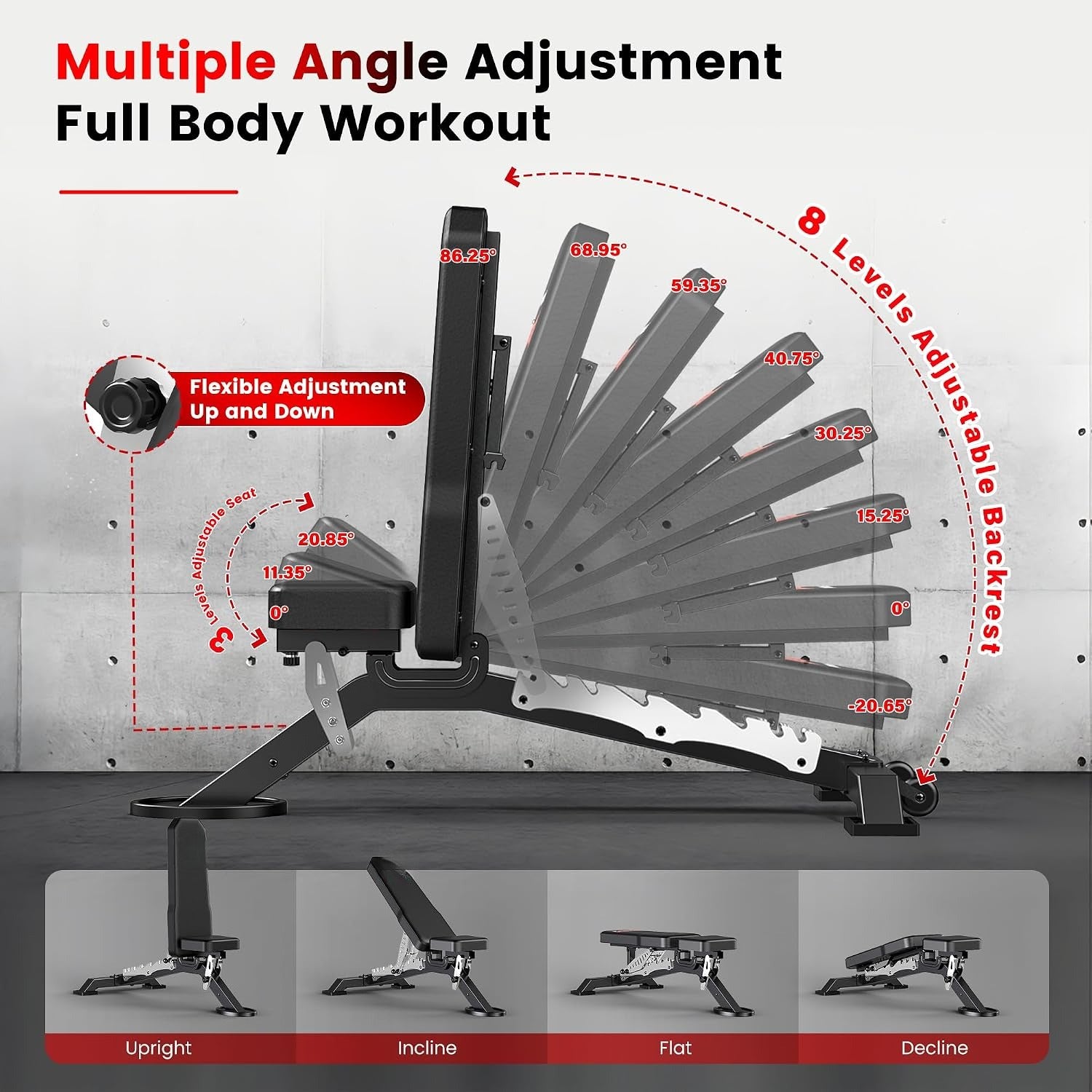 1800LBS Heavy Duty Adjustable Weight Bench with Leg Holder
