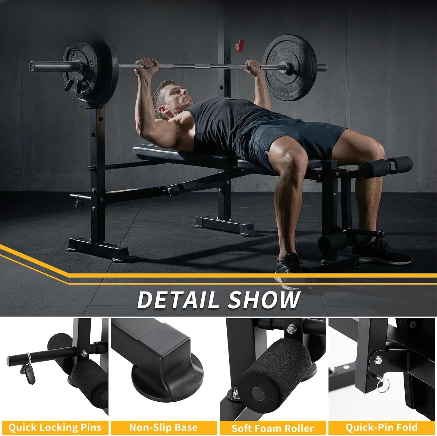 650LBS Adjustable Weight Bench with Leg Extension & Barbell Rack