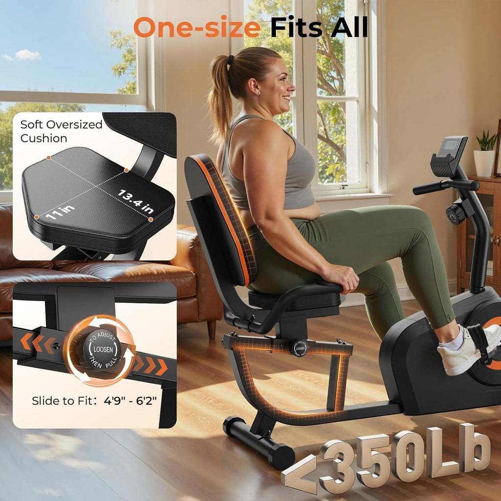 Magnetic Recumbent Exercise Bike 350LB Capacity