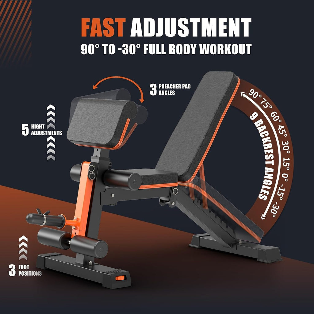 1000LBS Adjustable Foldable Weight Bench