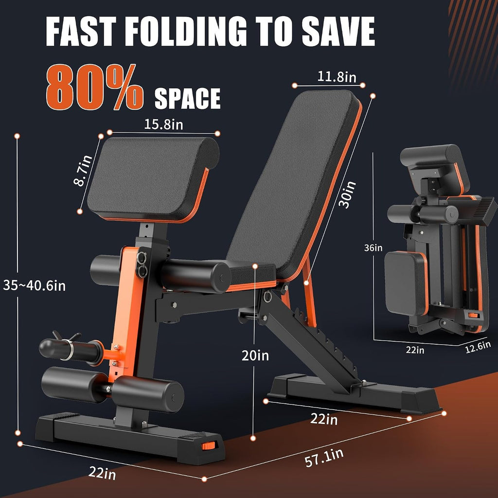 1000LBS Adjustable Foldable Weight Bench